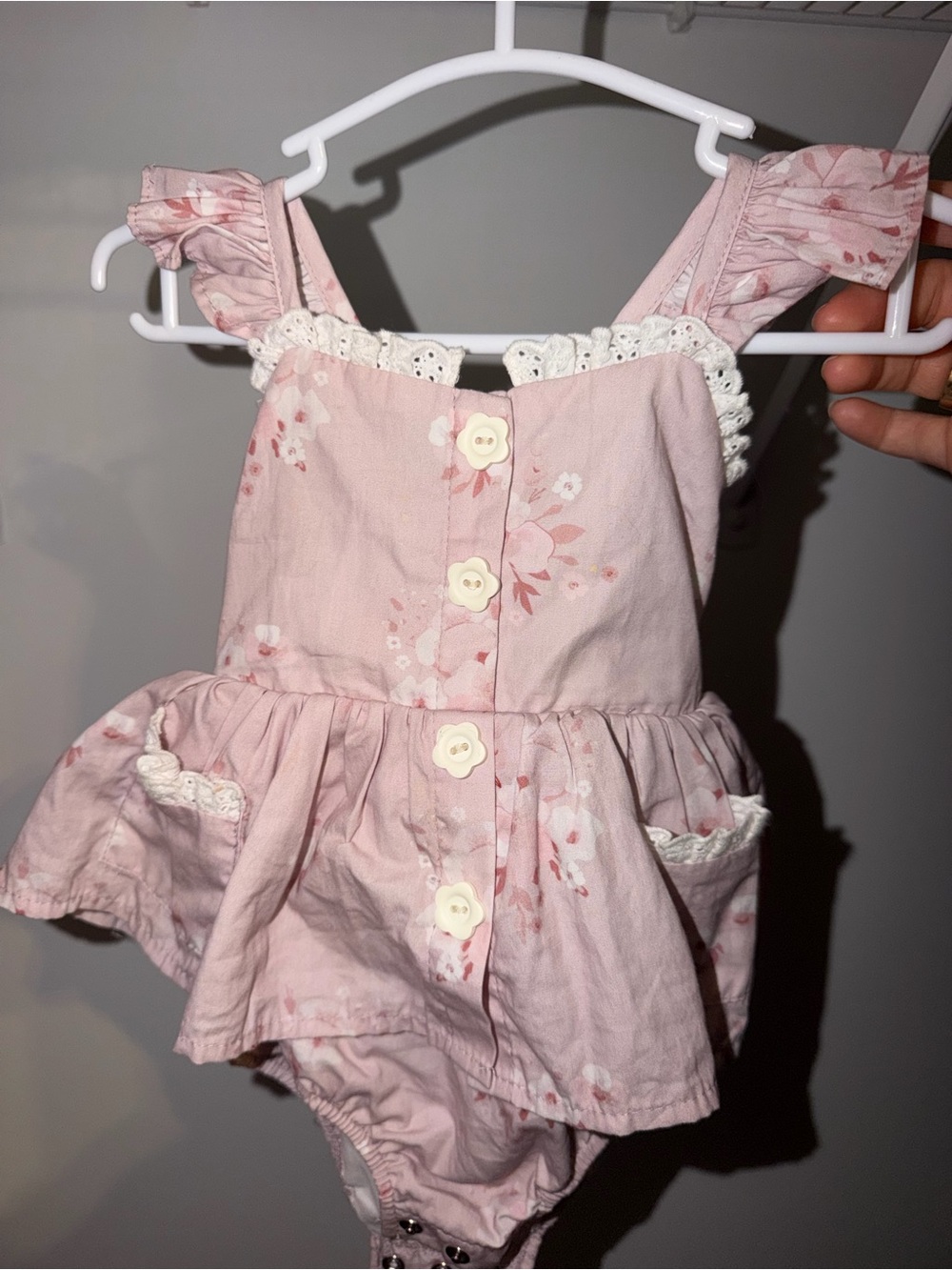 Abella Pink Floral Baby Girl Romper with Lace Trim